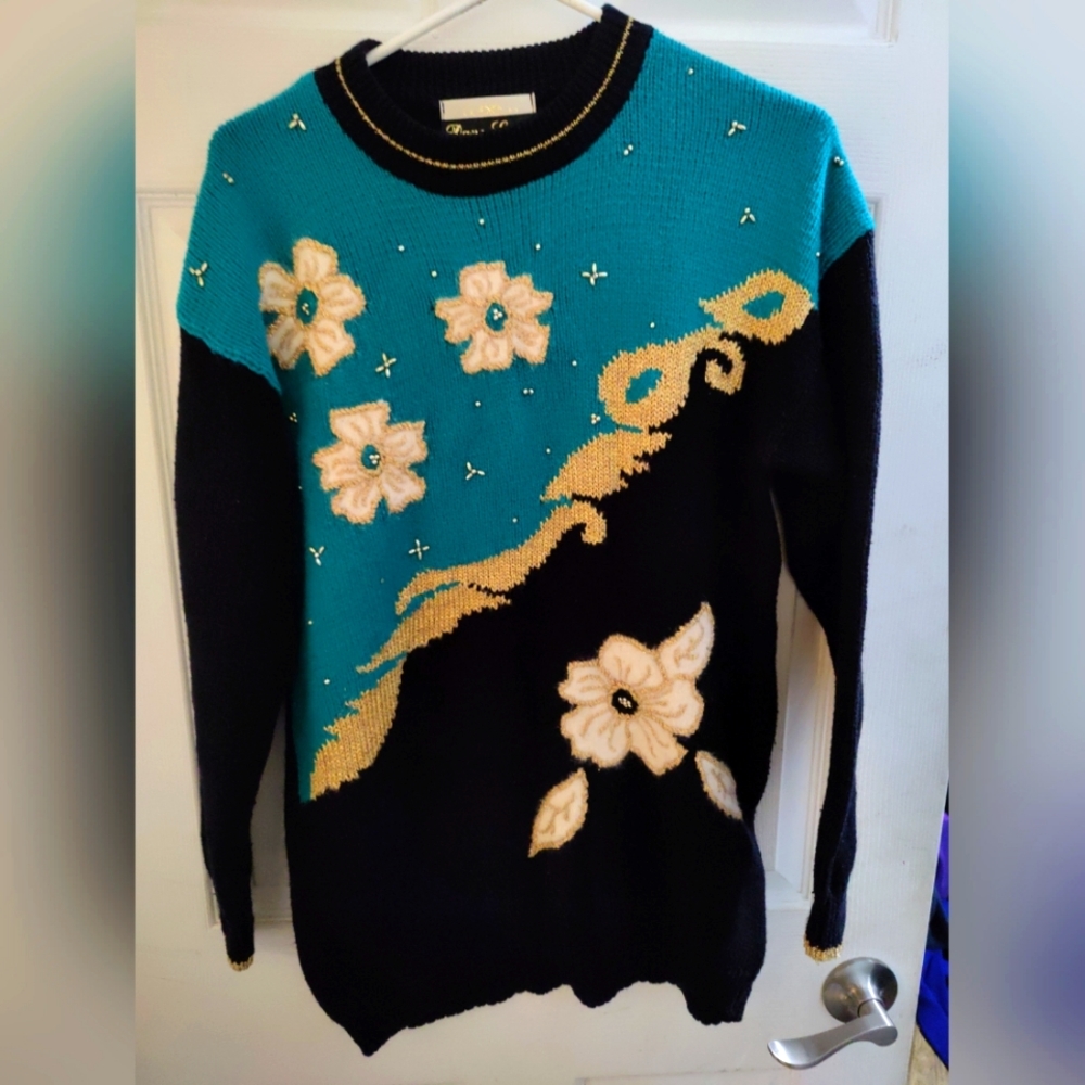 Vintage Dana Scott Sweater Wool Angora  Size Large Textured 80s 90s